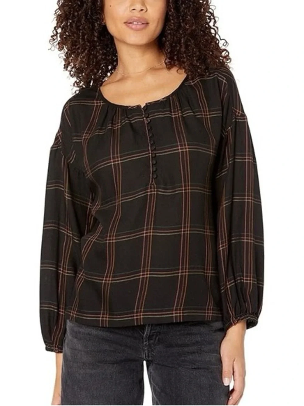 Madewell Skirred Peasant Top in Windowpane Sz XL - Picture 1 of 12